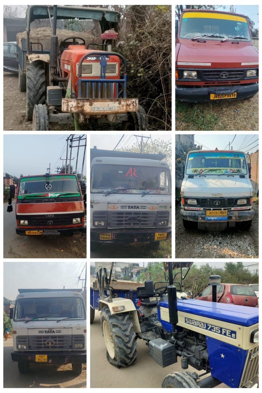 7 vehicles seized for illegal mining in Jammu Rural Zone