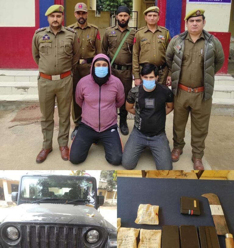 2 gangsters arrested with arms, sharp edged weapon, heroin in Samba