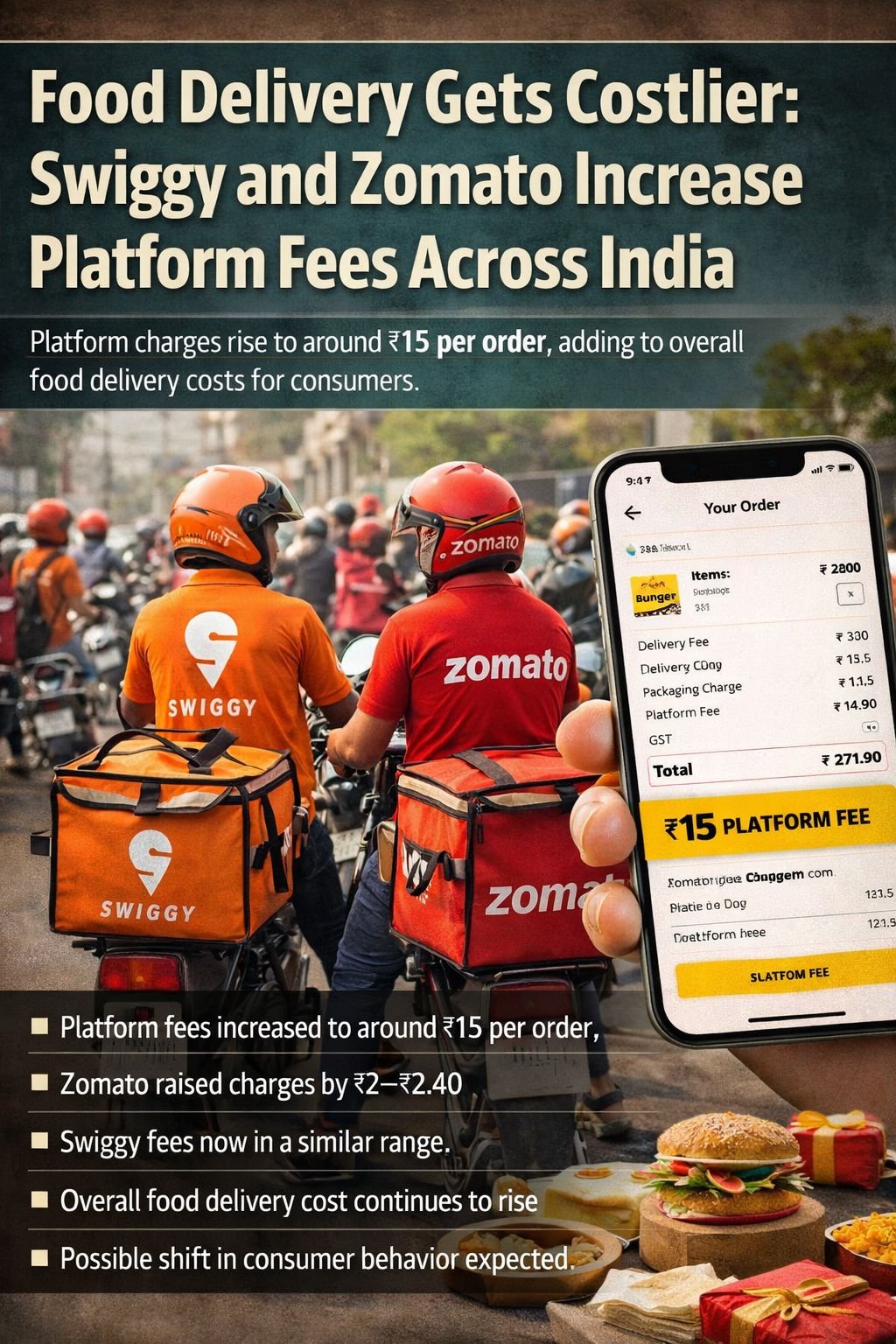 Food Delivery Gets Costlier: Swiggy and Zomato Increase Platform Fees Across India