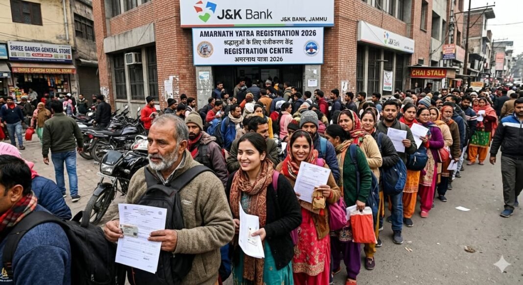 Advance registration for the Amarnath Yatra 2026 has begun nationwide, drawing large crowds of pilgrims on the first day.