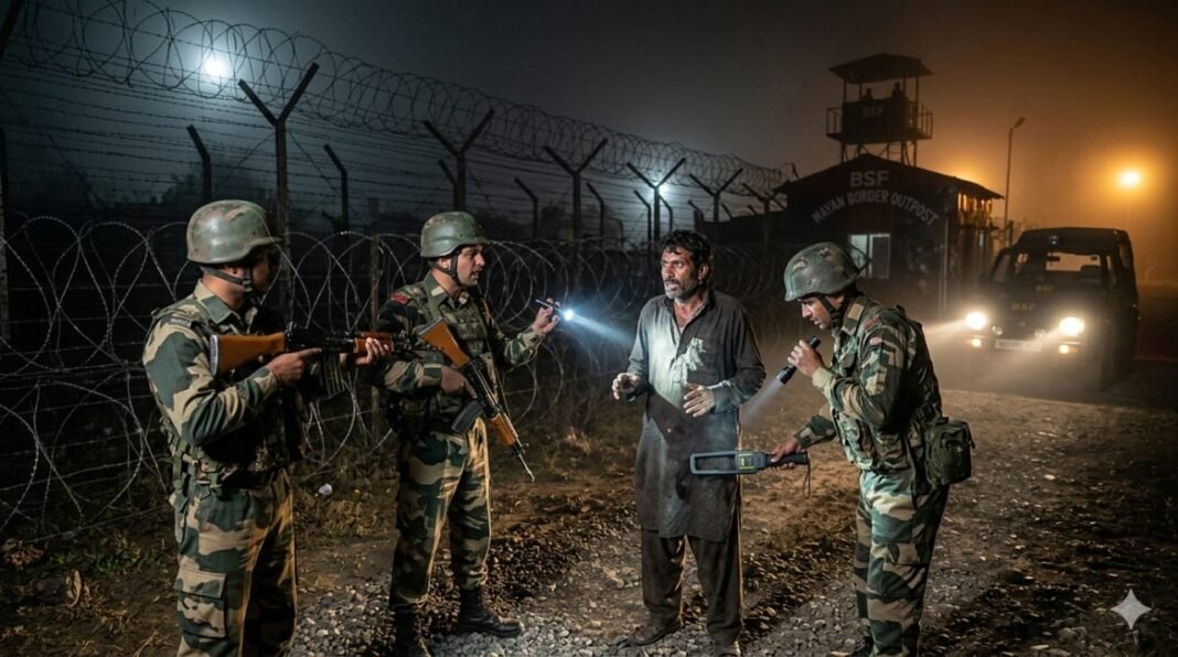 A 50-year-old man was caught roaming under suspicious circumstances at the Jammu International Border and handed over to the police by the BSF.