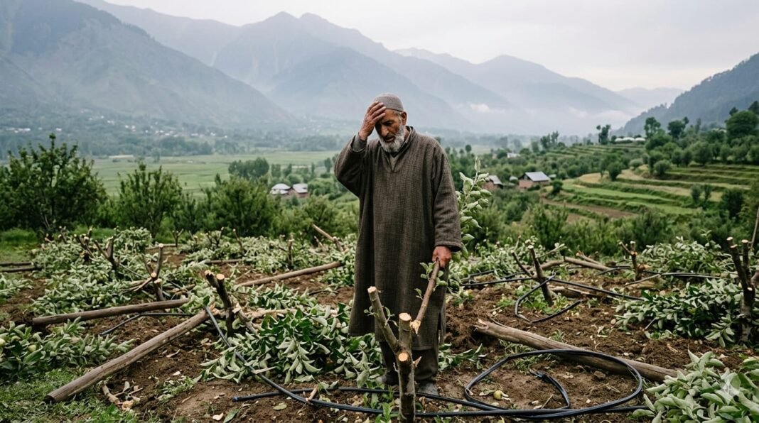 Orchardist’s hard work destroyed in Kulgam: 500 high-density apple saplings chopped down, causing losses worth lakhs