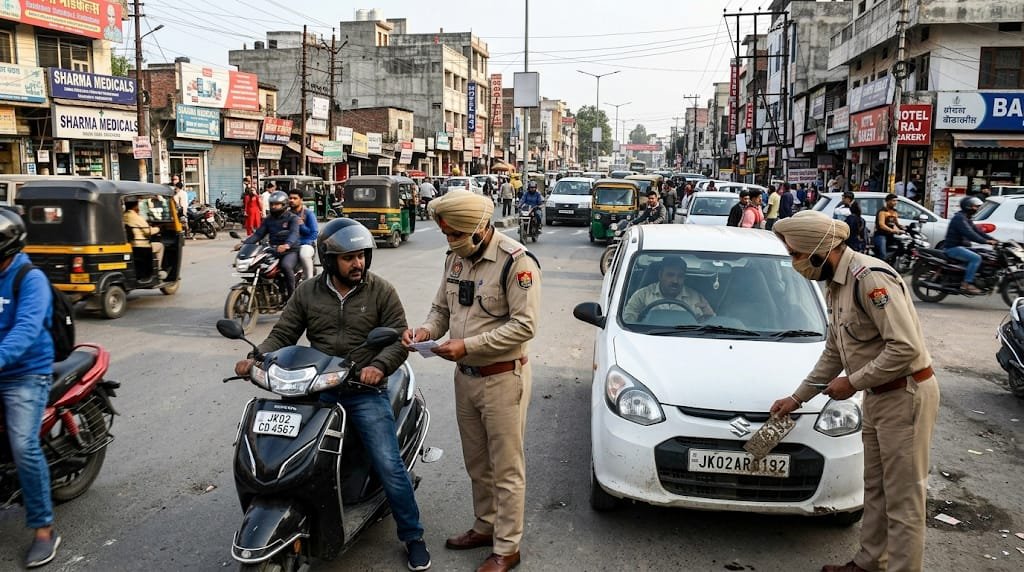 जम्मू में नंबर प्लेट छिपाने वालों पर Traffic Police की सख्ती,4 वाहन जब्त